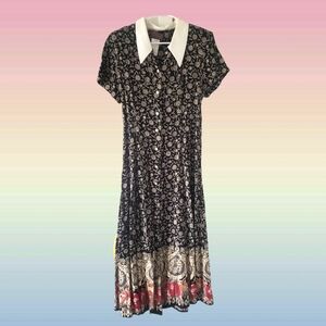 Vintage Bohemian Floral Midi Dress